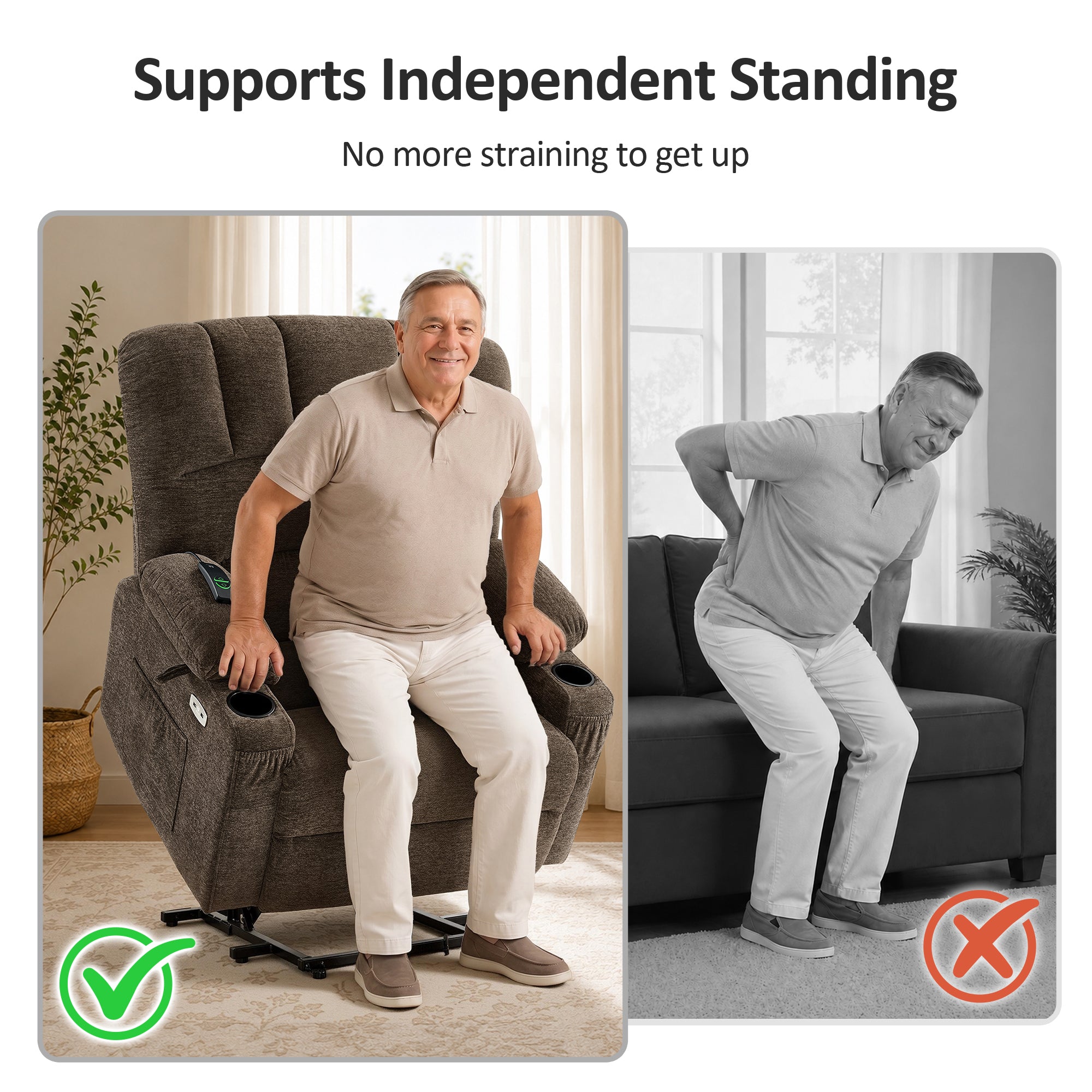 Power Lift Recliner Chair for Elderly, Massage and Heat, Fabric 7095|7099|R7092|R7096