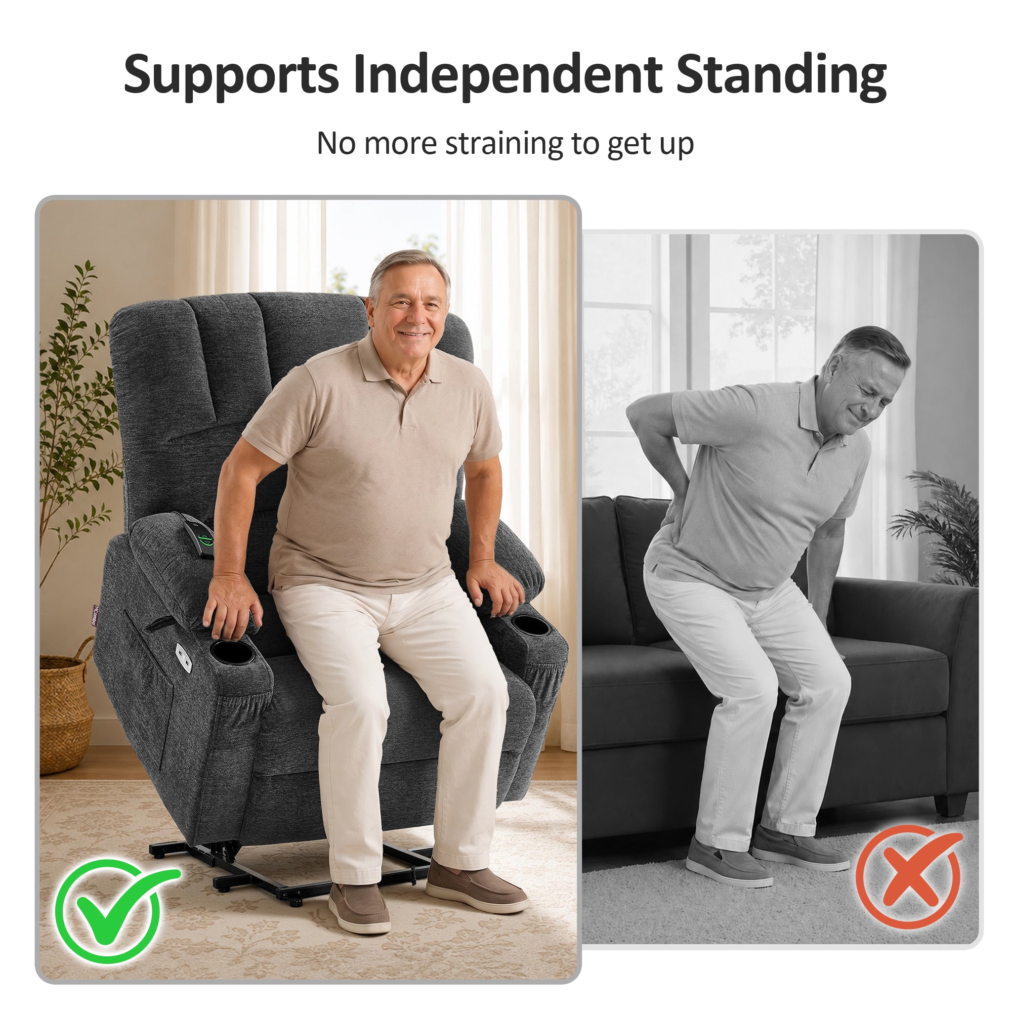 Power Lift Recliner Chair, Massage and Heat, Fabric 7095|7099|R7092|R7096