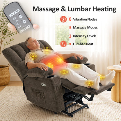 Power Lift Recliner Chair for Elderly, Massage and Heat, Fabric 7095|7099|R7092|R7096