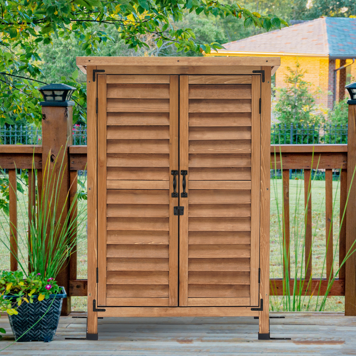 MCombo Outdoor Wood Storage Cabinet, Small Size Garden Wooden Tool Shed with Double doors, Outside Tools Cabinet for Backyard (24.6”x 18.3”x38.2”) 0985