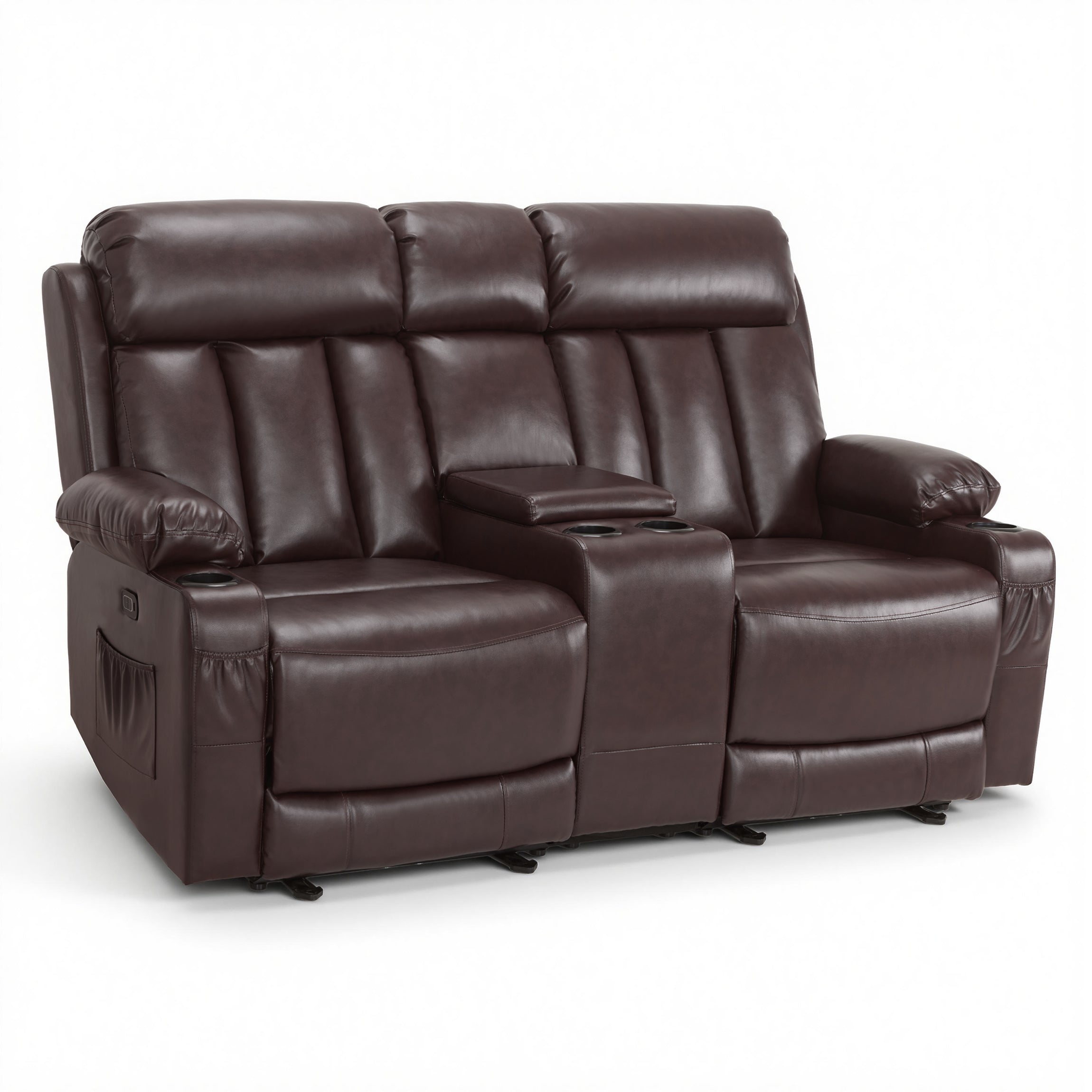 Power Reclining Loveseat with Console, Heat and Massage, Faux leather 6095