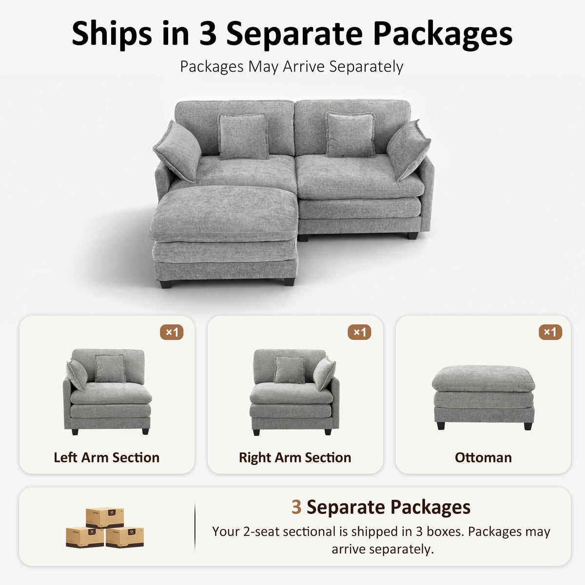 Loveseat Sofa Couch with Chaise Ottoman, L-Shaped Modular Sectional Sofa, SF068