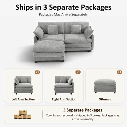 Loveseat Sofa Couch with Chaise Ottoman, L-Shaped Modular Sectional Sofa, SF068