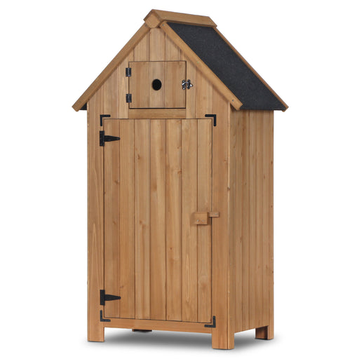 MCombo Outdoor Wood Storage Cabinet, Small Size Garden Shed with Door and Shelves, Outside Tools Cabinet for Patio (30.3”x21.5”x56”) 0733