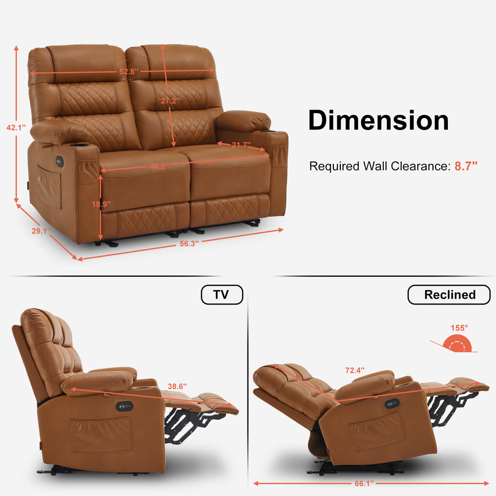 Power Reclining Loveseat with Heat and Massage, Faux leather PR622 – MCombo