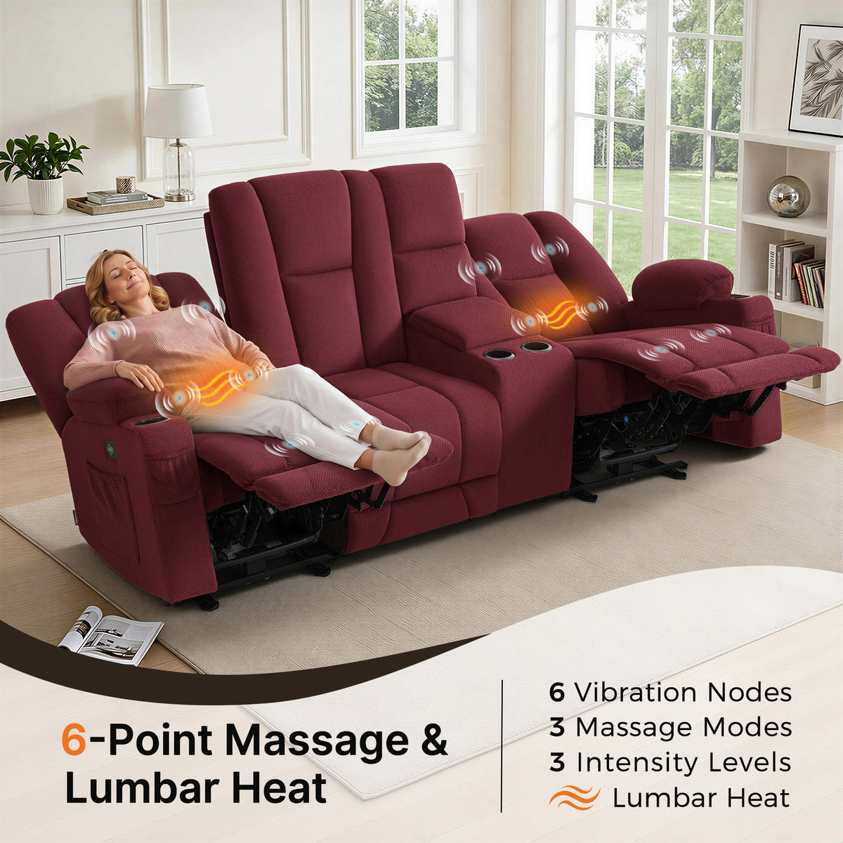 92 in 3 Seater Reclining Sofa with Storage Console 6034M4