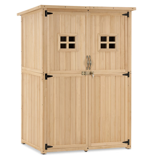 Mcombo Large Outdoor Storage Shed with 2 Shelves, Oversize Garden Tool Shed with Latch, Outdoor Storage Cabinet with Floor for Patio and Yard (46.9" x 22.4" x 66") 1911 (Beige)