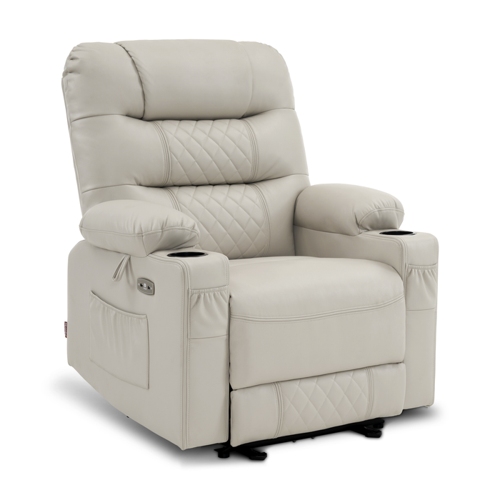 MCombo Power Recliner Chair, Electric Reclining with Heat and Massage for Adult, Cup Holder, USB Port, Extended Footrest, Faux Leather Electric Reliner Sofa Seat for Living Room, 6160-PR621  (No Lift)