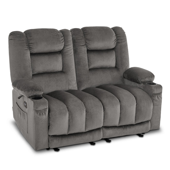 MCombo Electric Reclining Loveseat Sofa with Heat and Massage, Fabric Power Loveseat Recliner, USB Charge Port, Cup Holders for Living Room 648