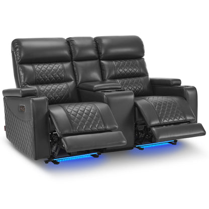 Power Reclining Loveseat with Console, Home Theater Seating, Faux leather HTS480