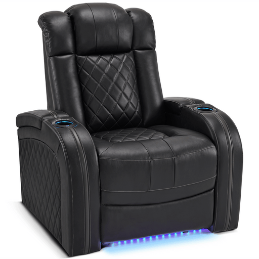 MCombo Home Theater Seating with Adjustable Headrest, Breathable Leather Power Theater Recliner Chair, Dual Motor Movie Reclining Sofa with USB, Ambient Lighting & Hidden Arm Storage HTS411