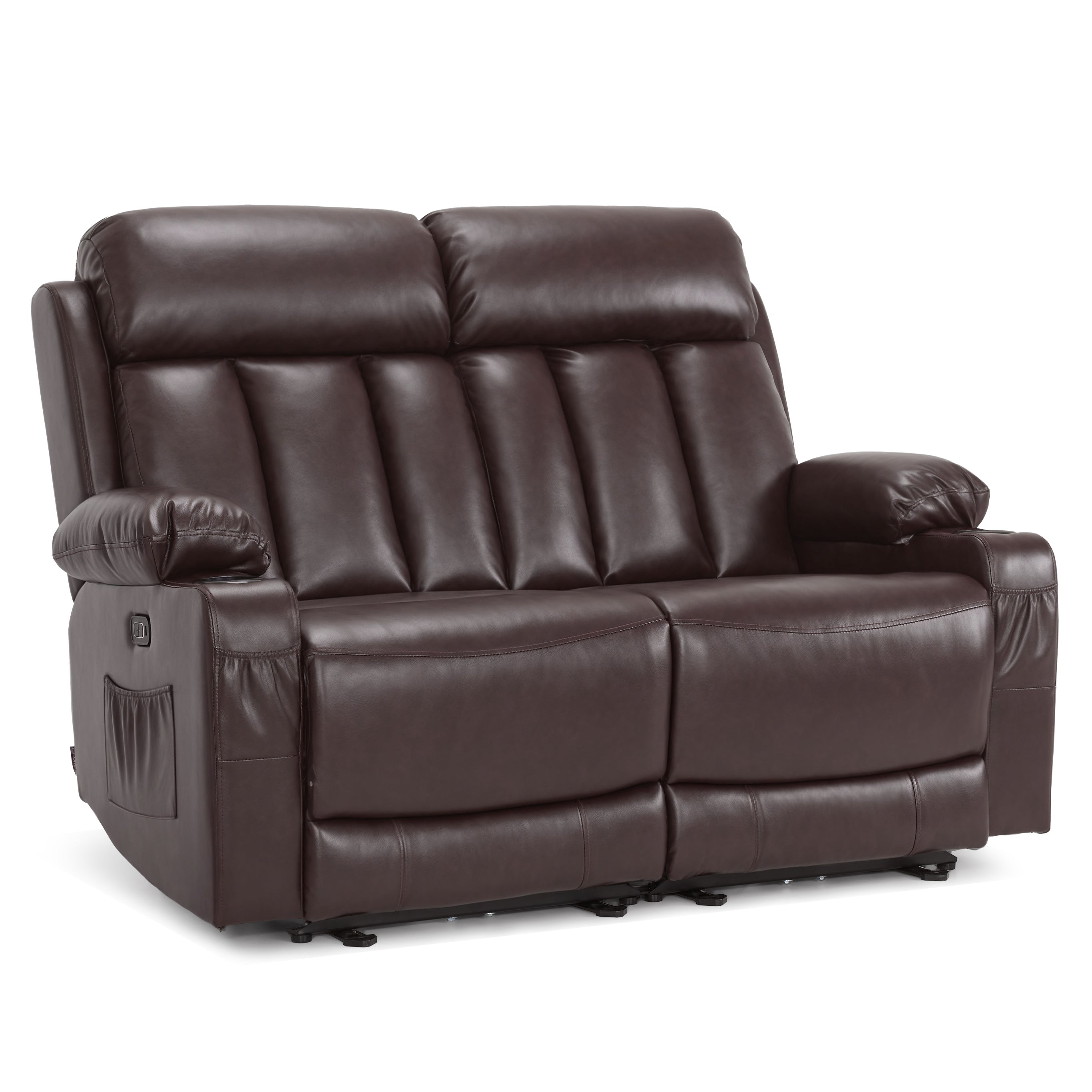 Power Reclining Loveseat with Heat and Massage, Faux Leather 6075