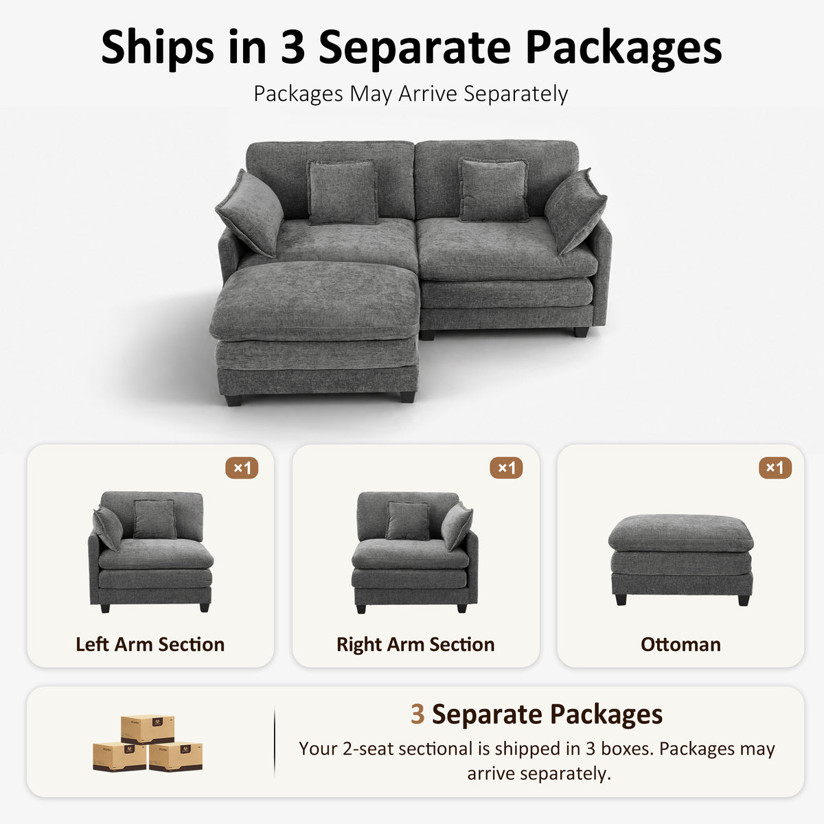 Loveseat Sofa Couch with Chaise Ottoman, L-Shaped Modular Sectional Sofa, SF068