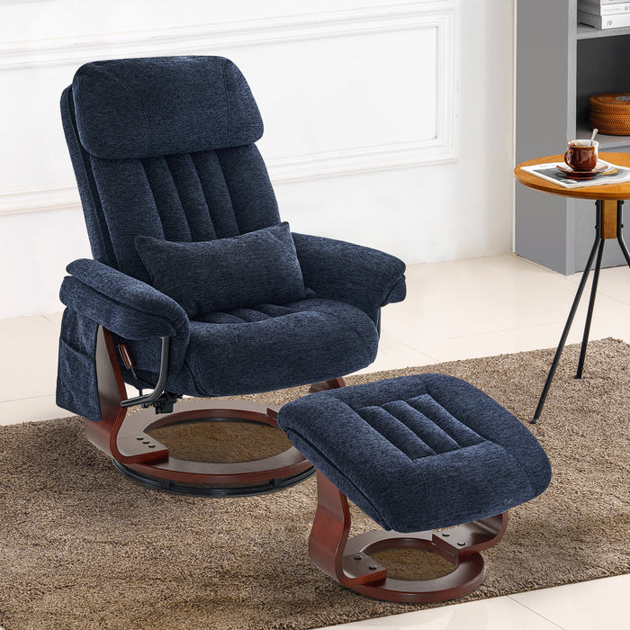 MCombo Swivel Recliner and Ottoman, Multi-Position Leisure Office Chair with Vibration Massage, Chenille Fabric Ergonomic Lounge Armchair for Home Living Room 4687