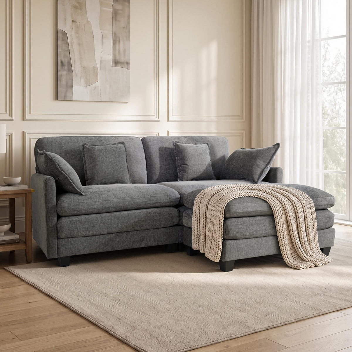 Loveseat Sofa Couch with Chaise Ottoman, L-Shaped Modular Sectional Sofa, SF068