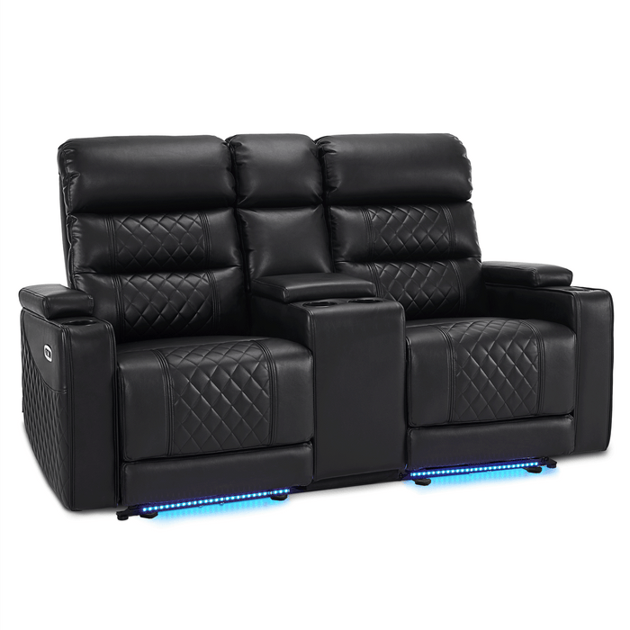 MCombo Power Reclining Loveseat Sofa with Adjustable Headrests and Console for Living Room, Home Theater Seating with USB & Type-C Ports, Armrest Storage HTS480