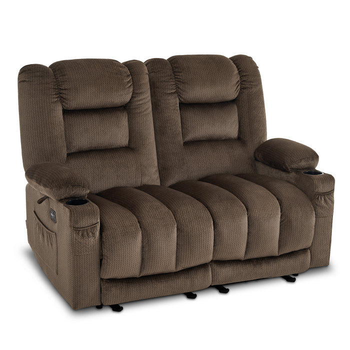 MCombo Electric Reclining Loveseat Sofa with Heat and Massage, Fabric Power Loveseat Recliner, USB Charge Port, Cup Holders for Living Room 648
