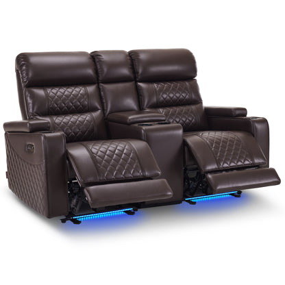 Power Reclining Loveseat with Console, Home Theater Seating, Faux leather HTS480
