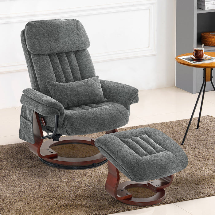 MCombo Swivel Recliner and Ottoman, Multi-Position Leisure Office Chair with Vibration Massage, Chenille Fabric Ergonomic Lounge Armchair for Home Living Room 4687