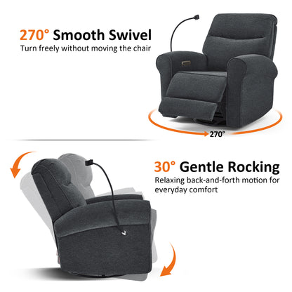 Triple Motor Power Swivel Rocker Recliner with Adjustable Headrest & Extended Footrest, Fabric PR638