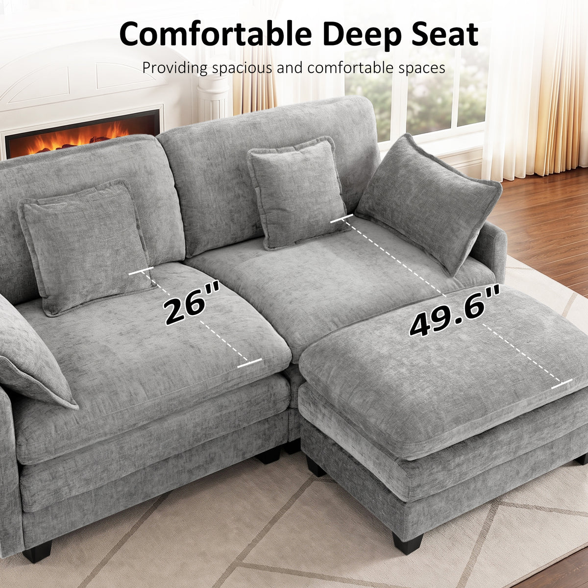 Loveseat Sofa Couch with Chaise Ottoman, L-Shaped Modular Sectional Sofa, SF068