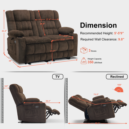Power Reclining Loveseat with Heat and Massage, Fabric 6314|6316M3