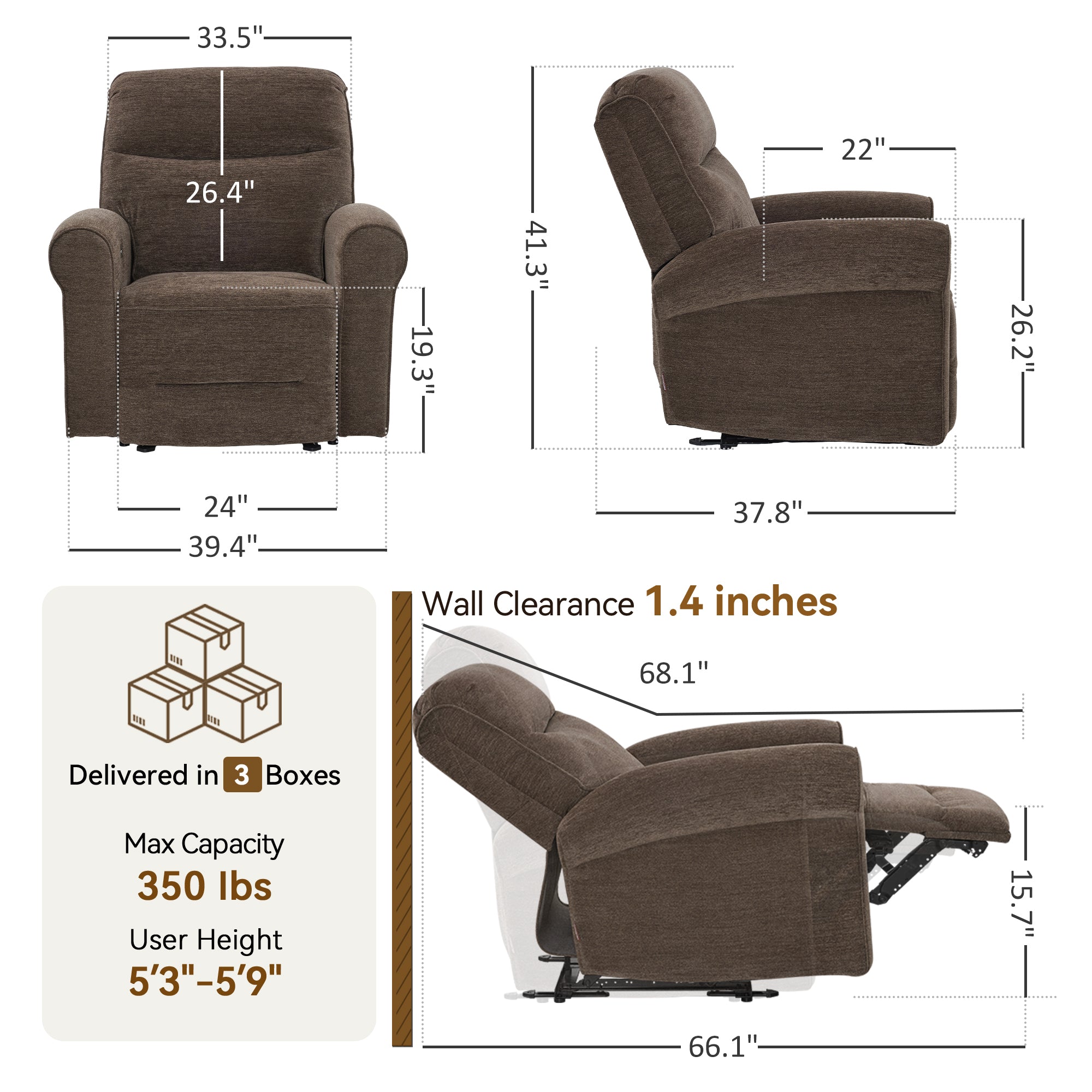 Power Wall Hugger Recliner Chair, Fabric/Faux Leather PR630 PR520