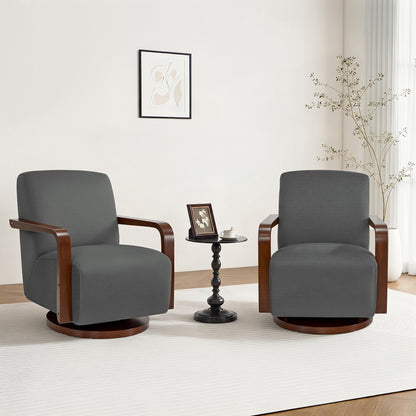 Swivel Glider Accent Chair, Wood Arm, Pet-Friendly Fabric, Classic Style for Living Room & Bedroom