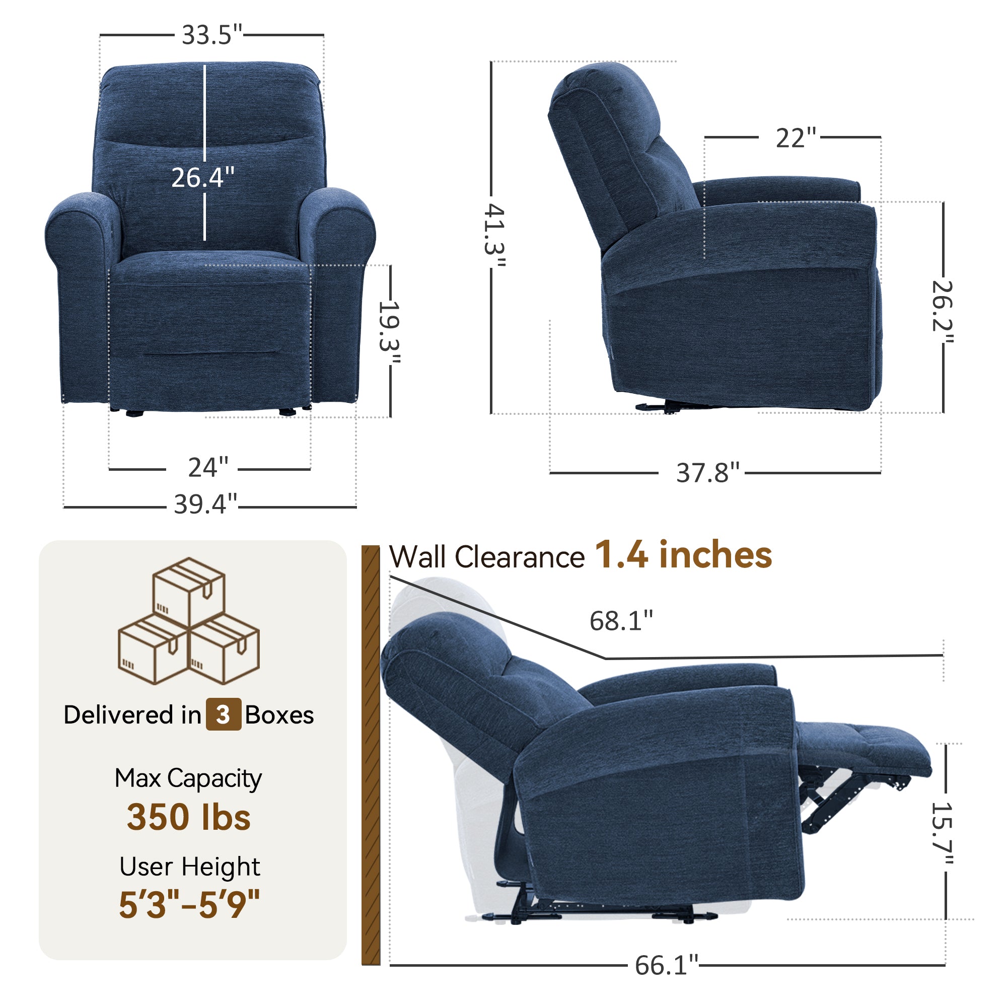 Power Wall Hugger Recliner Chair, Fabric/Faux Leather PR630 PR520
