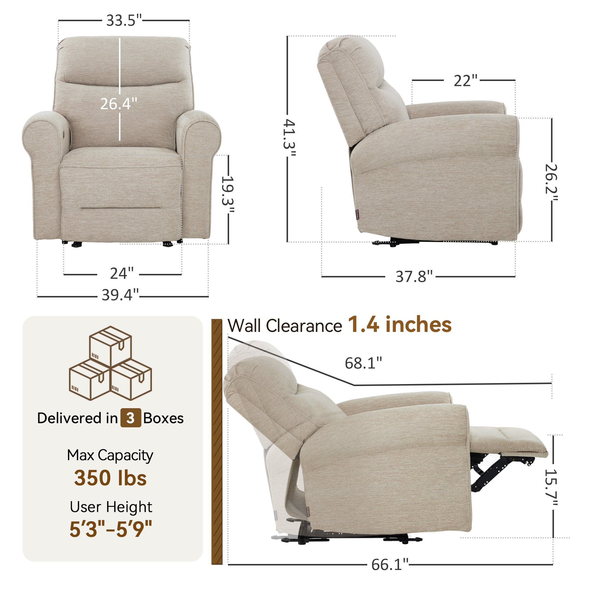Power Wall Hugger Recliner Chair, Fabric/Faux Leather PR630 PR520