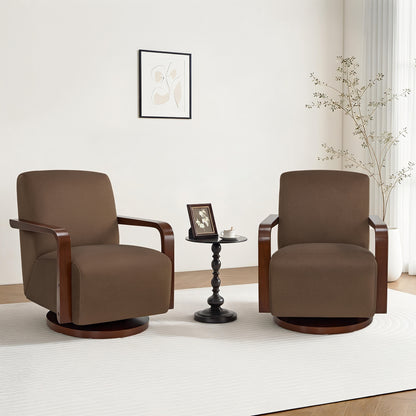 Swivel Glider Accent Chair, Wood Arm, Pet-Friendly Fabric, Classic Style for Living Room & Bedroom
