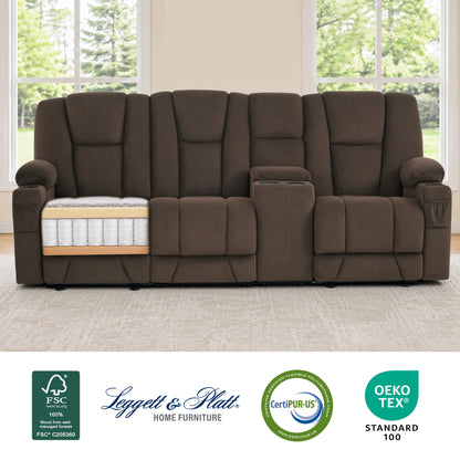 92 in 3 Seater Reclining Sofa with Storage Console 6034M4