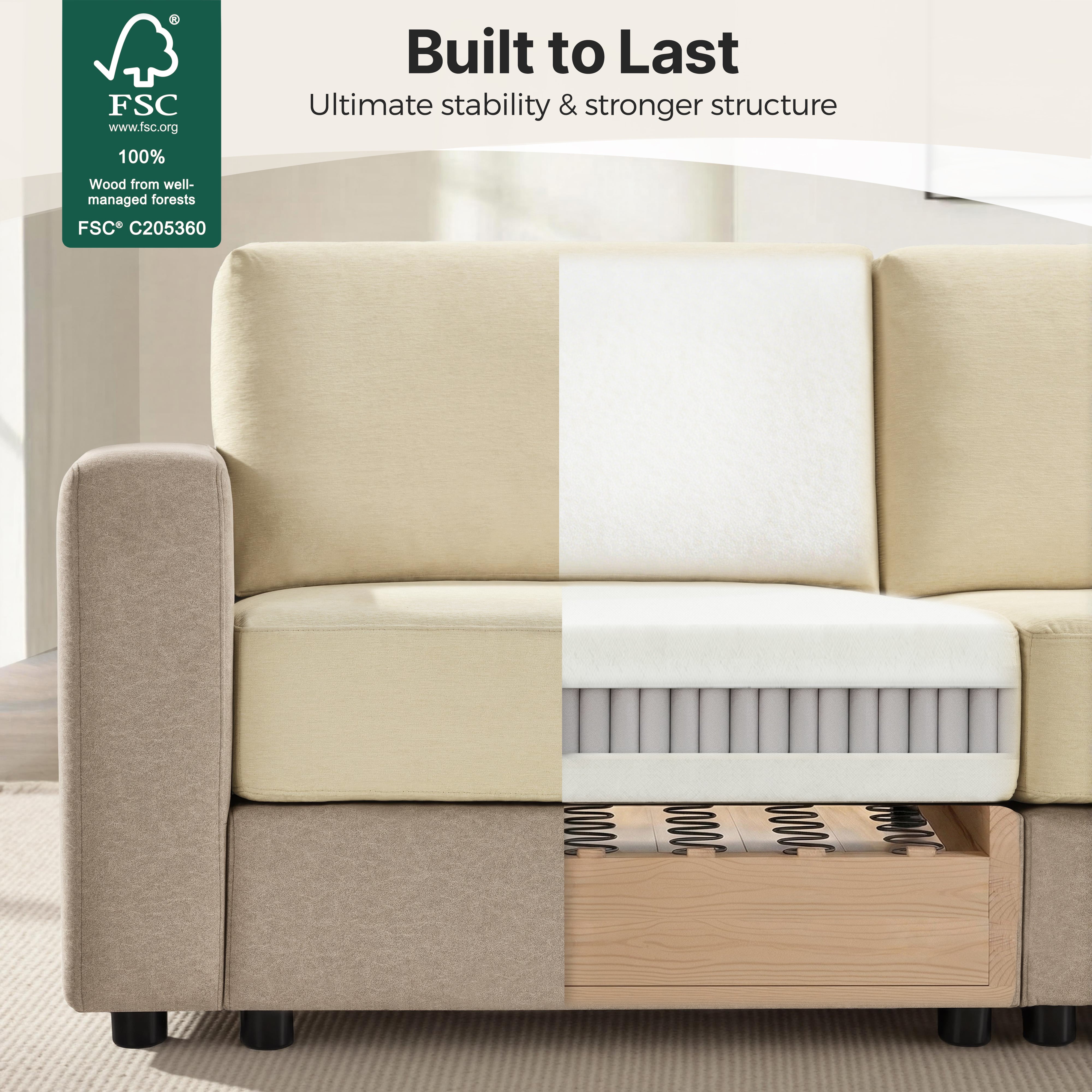 Oversized Sectional Sofa with 26" Deep Seat, Storage Ottoman, Pet-Friendly Fabric S6366