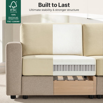Oversized Sectional Sofa with 26" Deep Seat, Storage Ottoman, Pet-Friendly Fabric S6366