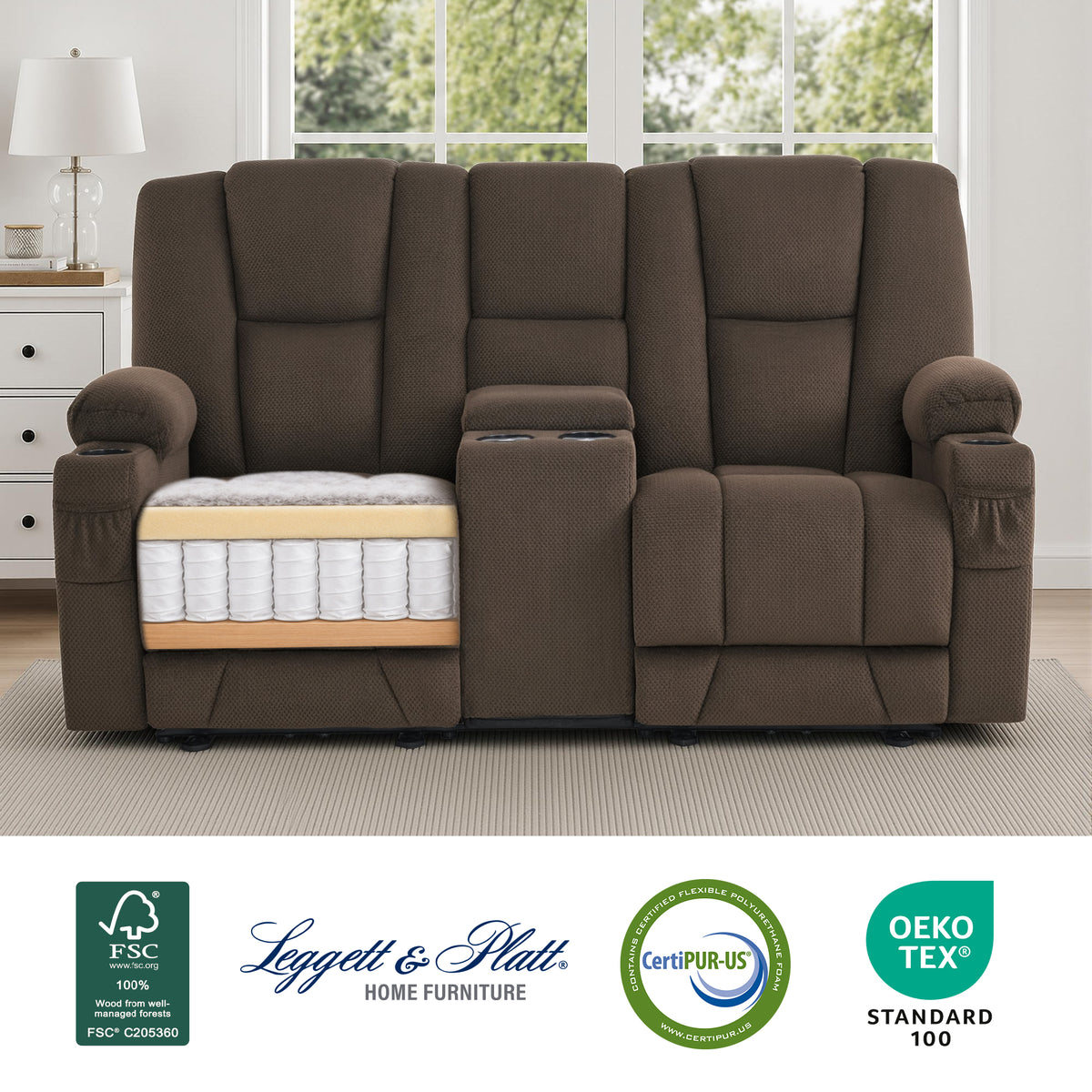 75 in Reclining Loveseat Recliner with Storage Console 6034M2