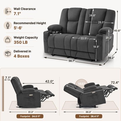 58 in Reclining Loveseat Recliner with Heat & Massage 6034M1