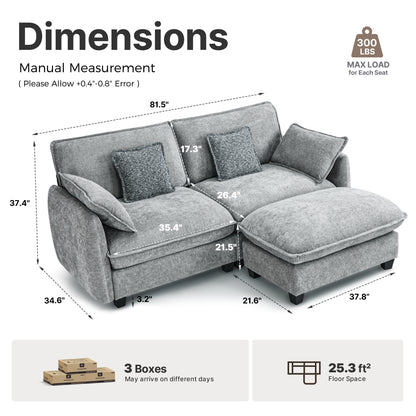 Oversized Cloud Modular Sectional Sofa, FSC Certified Sectional Couches with Ottoman for Living Room S0701
