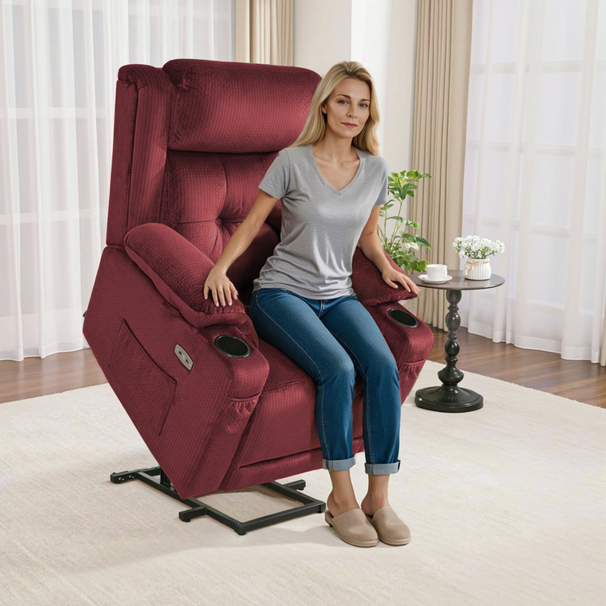 Power Lift Recliner Chair, Triple Motor, Massage and Heat, Fabric 7661|7662|7664