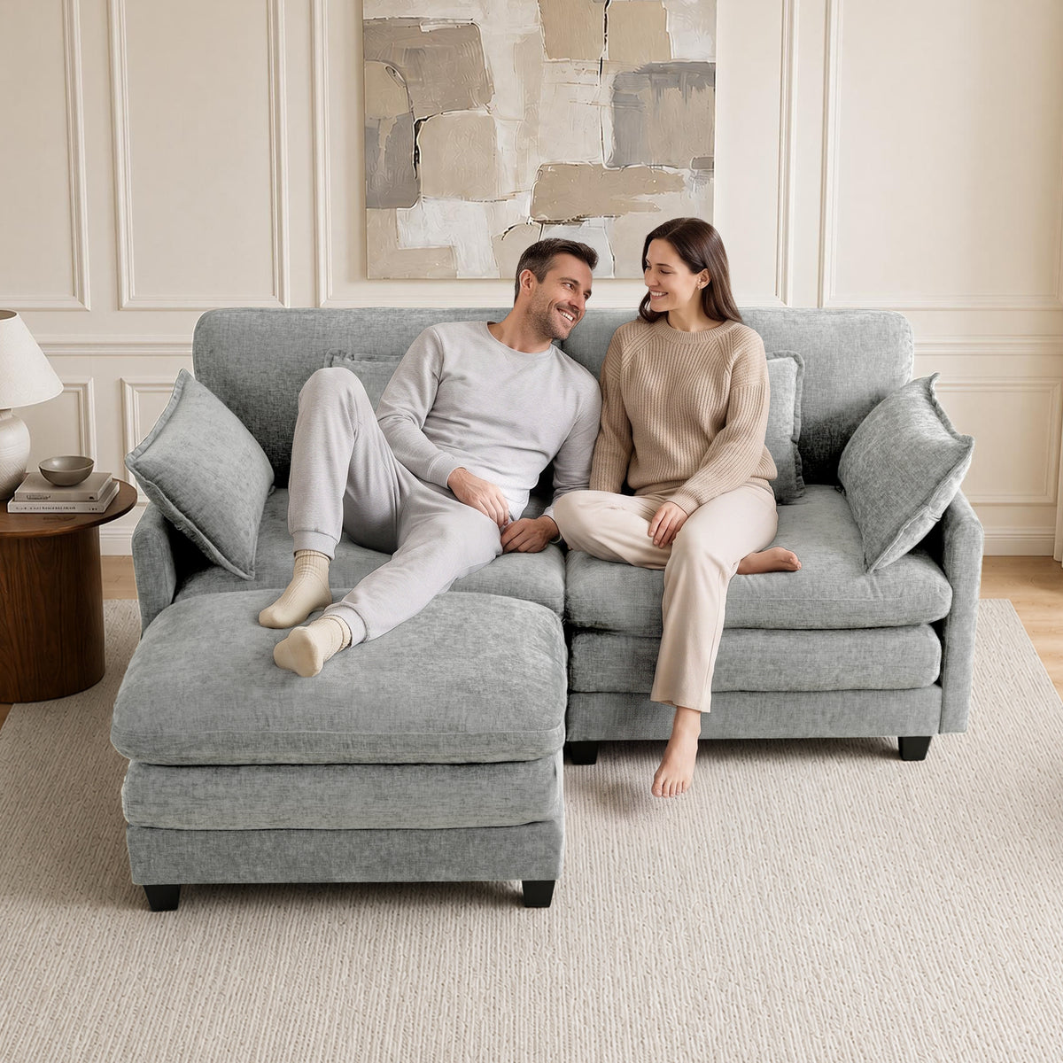 Loveseat Sofa Couch with Chaise Ottoman, L-Shaped Modular Sectional Sofa, SF068