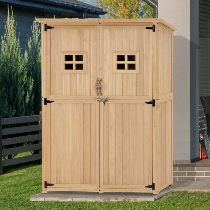 Mcombo Large Outdoor Storage Shed with 2 Shelves, Oversize Garden Tool Shed with Latch, Outdoor Storage Cabinet with Floor for Patio and Yard (46.9" x 22.4" x 66") 1911 (Beige)