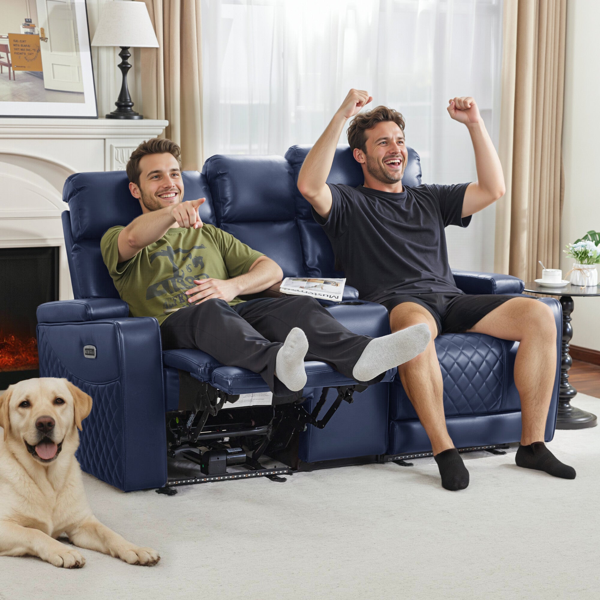 Power Reclining Loveseat with Console, Home Theater Seating, Faux leather HTS480