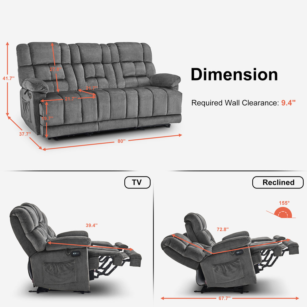 Power Reclining Sofa with Heat and Massage, Fabric RS6236 – MCombo