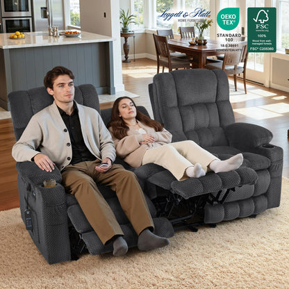 Power Reclining Loveseat with Heat and Massage, Fabric RS6314