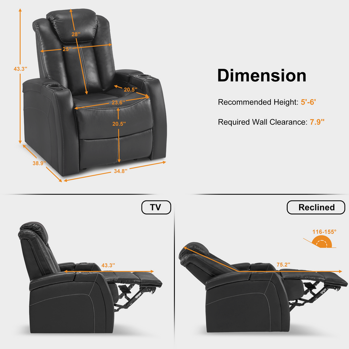 MCombo Home Theater Seating with Adjustable Headrest, Dual Motor Power Recliner Chair with Tray Table, Movie Reclining Sofa with USB, Ambient Lighting & Hidden Arm Storage HTS422