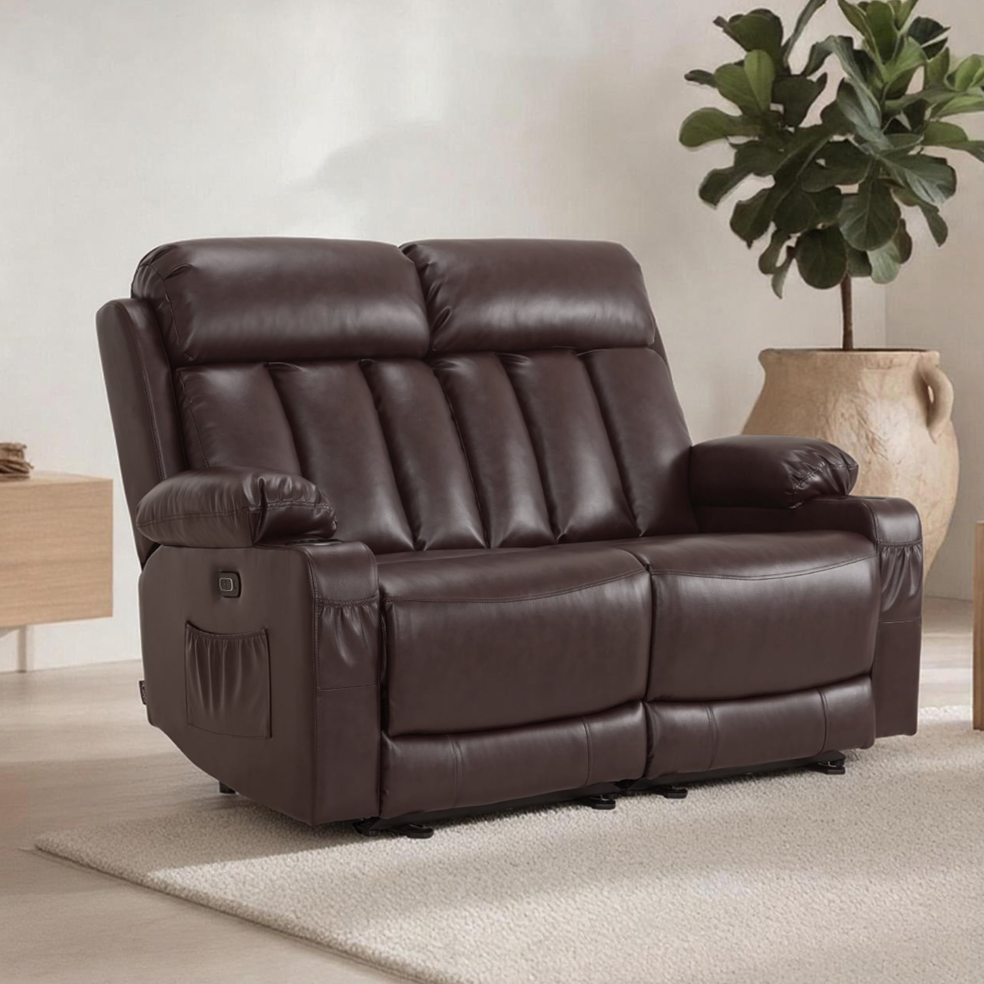 Power Reclining Loveseat with Heat and Massage, Faux Leather 6075