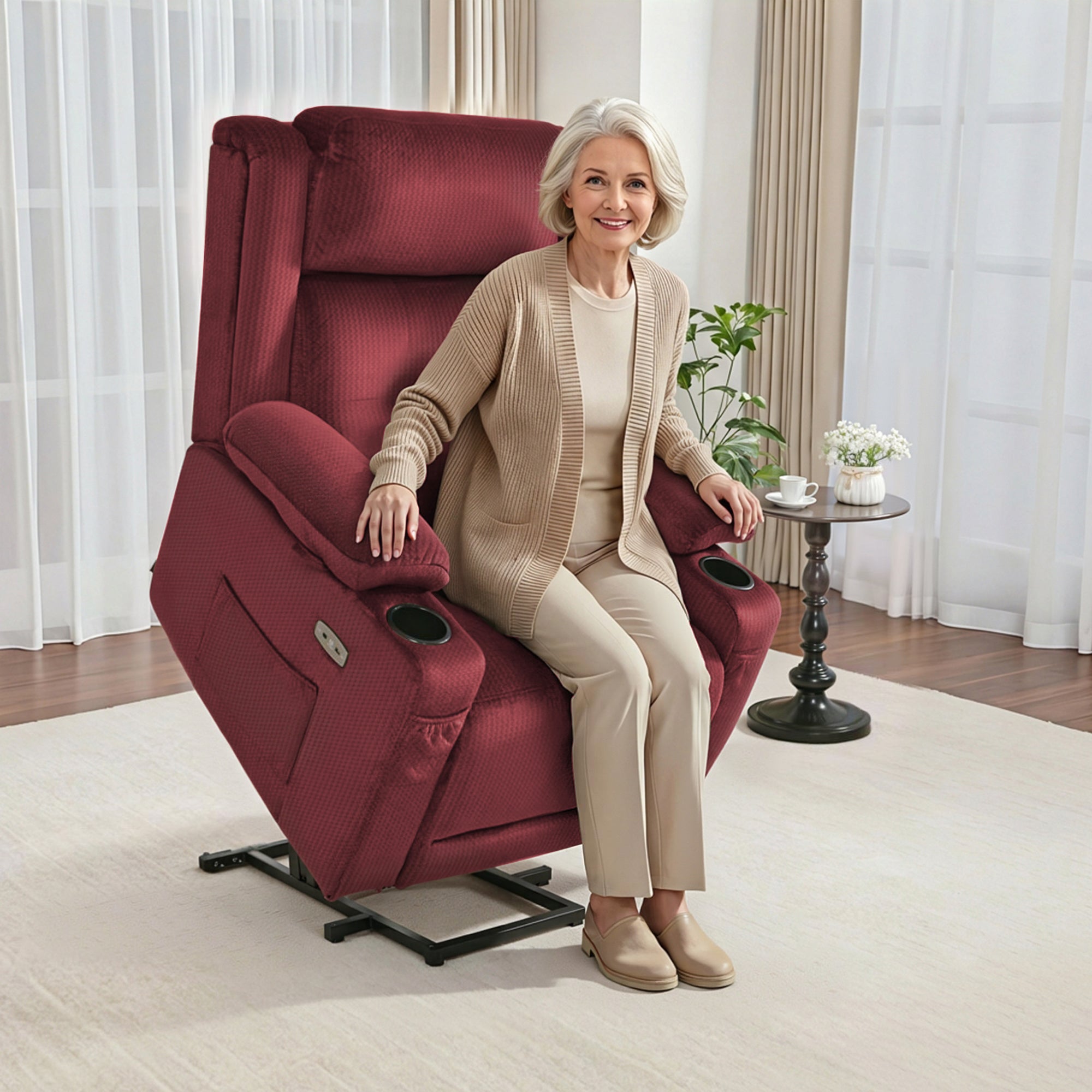 Power Lift Recliner Chair, Triple Motor, Massage and Heat, Fabric 7661|7662|7664