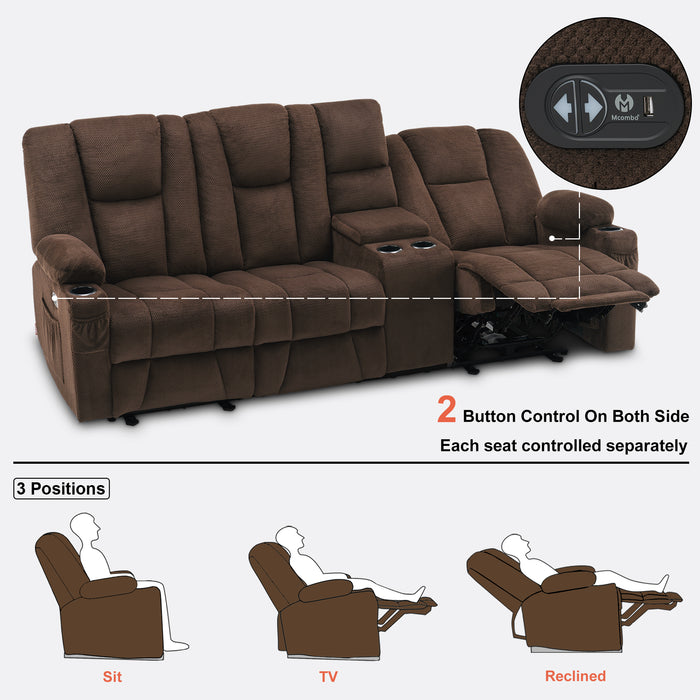 Mcombo Fabric Power Loveseat Recliner, Electric Reclining Sofa with Heat and Massage, Cup Holders, USB Charge Port for Living Room 6015/6035/6025/6045