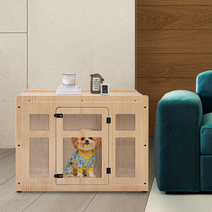 MCombo Wooden Dog Crate Furniture, Dog Kennel Furniture Pet House End Table, Solid Wood Dog Cage Indoor for Small/Medium Dogs, 1421