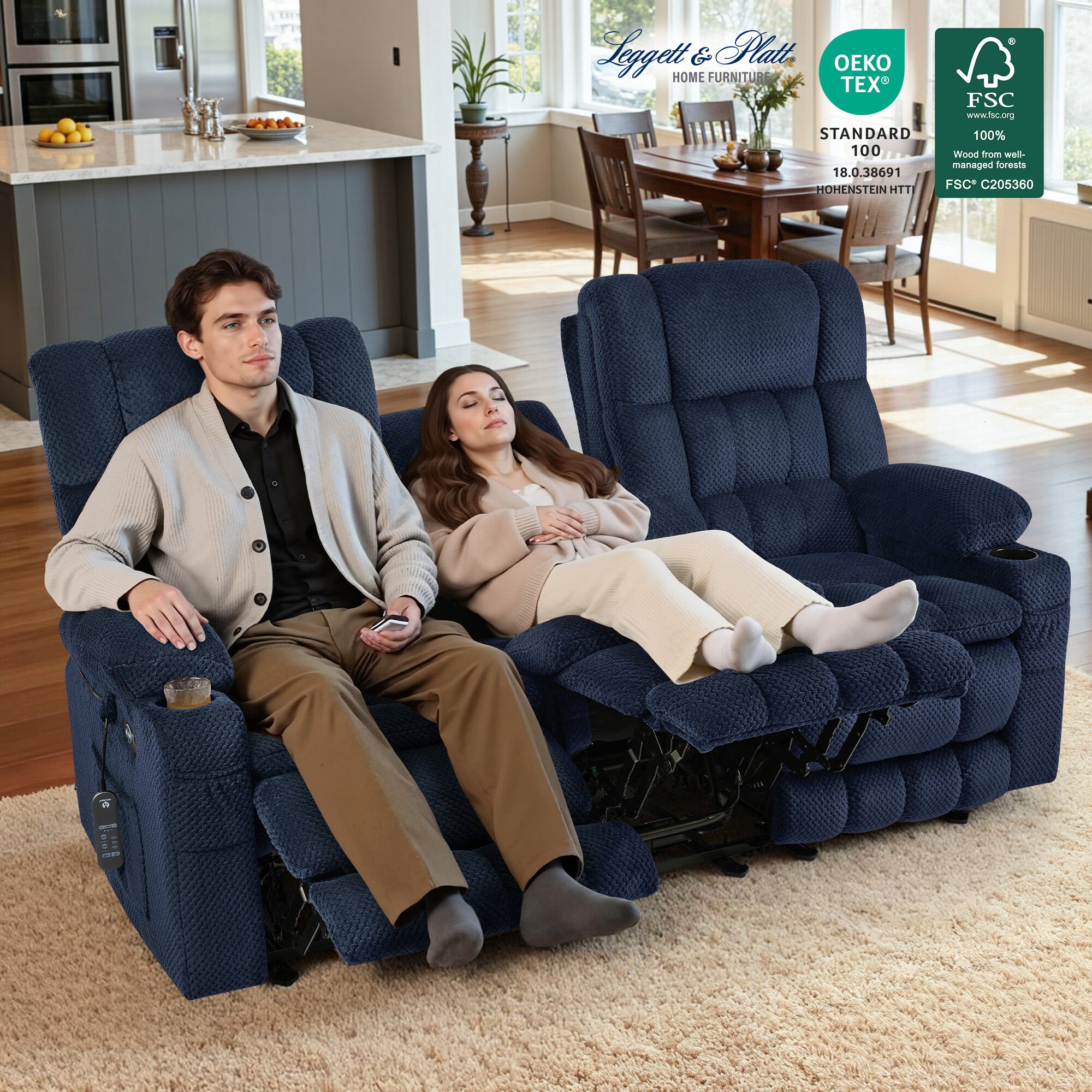 Power Reclining Loveseat with Heat and Massage, Fabric RS6314