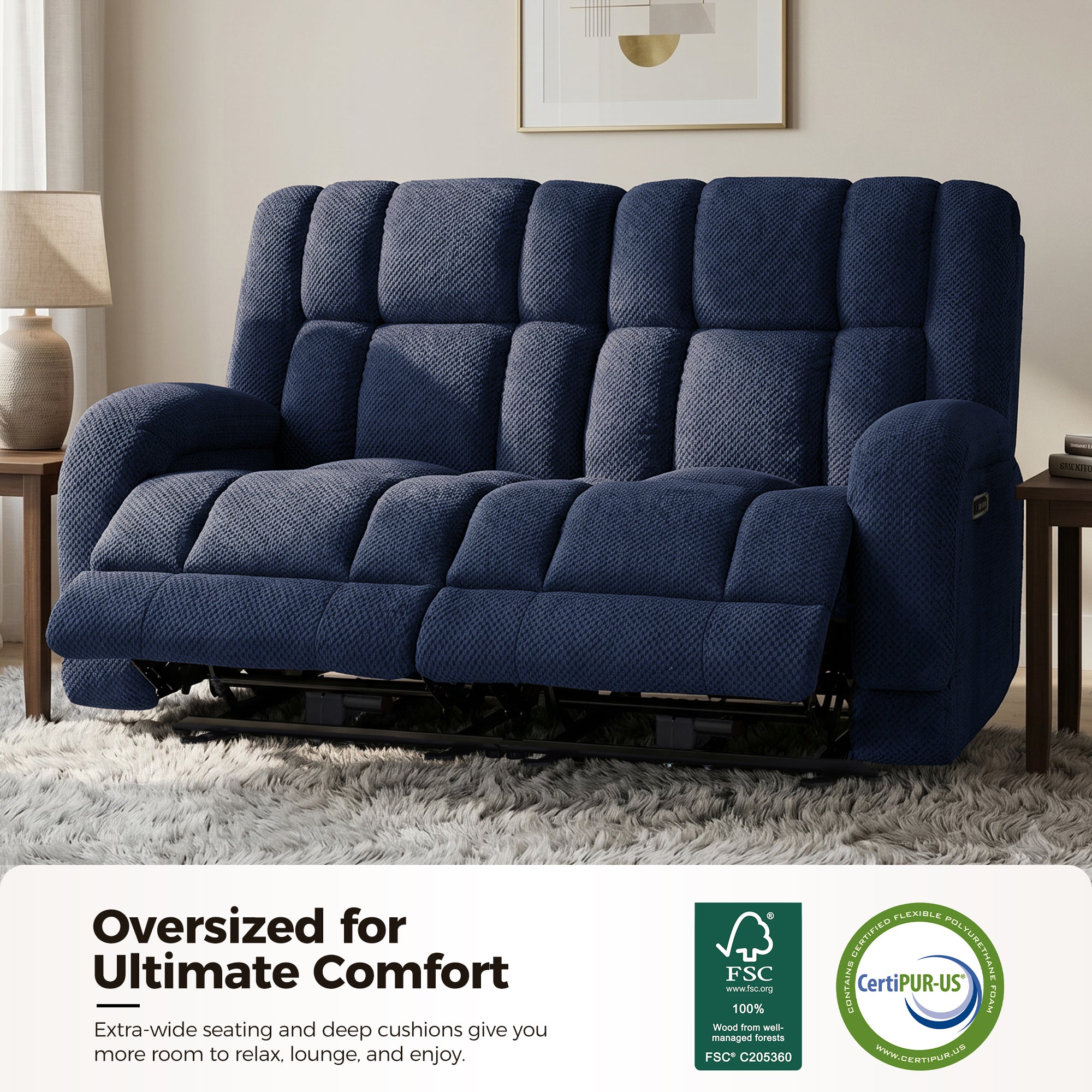 65 in Oversized Reclining Loveseat with Heat & Massage 6855 